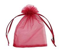 Venta al por mayor, 25/50 bolsas de organza con cordón, bolsas pequeñas, paquete de joyería, maquillaje, embalaje de boda, bolsa de regalo de malla, rojo vino, 20x30 cm, 50 Uds.