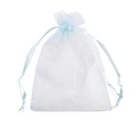 Venta al por mayor, 25/50 bolsas de Organza con cordón, bolsas pequeñas, paquete de joyería, maquillaje, embalaje de boda, bolsa de regalo de malla, azul claro, 20x30 cm, 50 Uds.