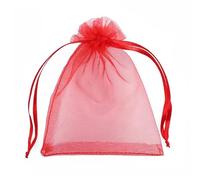 Venta al por mayor, 25/50 bolsas de organza con cordón, bolsas pequeñas, paquete de joyería, maquillaje, embalaje de boda, bolsa de regalo de malla-rojo, 20x30 cm, 50 Uds.