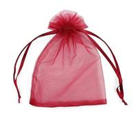 Venta al por mayor 25/50pc Bolsa de organza con cordón Bolsas pequeñas Paquete de joyería Maquillaje Embalaje de boda Bolsa de regalo de malla-rojo vino-13x18cm-50pcs