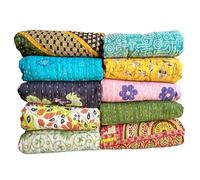 Venta al por mayor Mix Lot Trible Kantha Quilts Vintage algodón cama cubierta india Old Sari Patcwork Kantha cubierta de cama surtidos patchwork picnic manta (10)