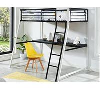Venta-unica Cama Alta MALICIA - Cama 90x190cm - Escritorio Integrado - Color Negro y Blanco + colchón