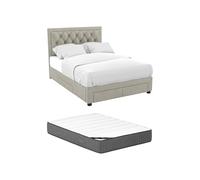 Venta-Unica - Cama con cajones 180 x 200 cm - Tela de Terciopelo Champ·n + ColchÛn - Leopold