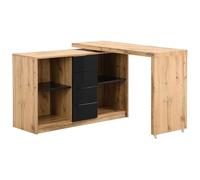 Venta-Unica - Escritorio Extensible con Tablero Giratorio 360∞ - MDF - Natural y Negro - PAVELO