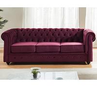 Venta-Unica - Sof√° de 3 plazas Chesterfield - Terciopelo Ciruela