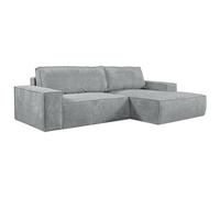 Venta-Unica - Sofá Cama rinconera de Terciopelo de canalé Gris Claro Amelia de Pascal MORABITO - Ángulo Derecho