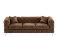 Venta-Unica - Sofá de 3 plazas Chesterfield de Microfibra con Acabado de Piel Envejecida Edwina