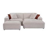 Venta-Unica - Sofá esquinero Derecho y Chaise Longue de Terciopelo Acanalado Beige TIRONO
