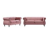 Venta-unica - Sofás chesterfield de 3 y 2 plazas de terciopelo rosa antiguo TRUMBO