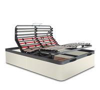 VentadeColchones - Canapé Articulado Abatible de Gran Capacidad con Mando Inalámbrico + App Móvil, Polipiel Blanco Roto, Medida 150 x 190 cm