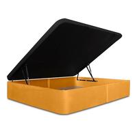 Ventadecolchones - Canapé Modelo Serena Gran Capacidad Apertura Lateral tapizado en Terciopelo Mostaza Medidas 90 x 200 cm con Tapa en Tejido 3D