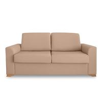 Ventadecolchones - Sofá Cama Italiano 3 Plazas con Subida Y Montaje (207x103x100cm) Berlín en Tela Mozart Antimanchas Beige con Patas de Madera