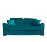 Ventadecolchones - Sofá Cama Italiano 3 Plazas con Subida Y Montaje (207x103x100cm) Berlín en Terciopelo Verde con Patas de Madera