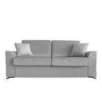 Ventadecolchones - Sofá Cama Italiano 3 Plazas con Subida Y Montaje (207x103x100cm) Berlín en Terciopelo Gris con Patas Metálicas Negras