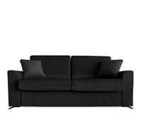 Ventadecolchones - Sofá Cama Italiano 3 Plazas con Subida Y Montaje (207x103x100cm) Berlín en Terciopelo Negro con Patas Metálicas Negras