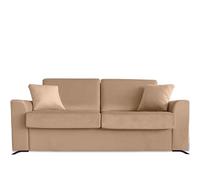 Ventadecolchones - Sofá Cama Italiano 3 Plazas con Subida Y Montaje (207x103x100cm) Berlín en Terciopelo Beige con Patas Metálicas Negras