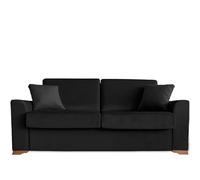 Ventadecolchones - Sofá Cama Italiano 3 Plazas con Subida Y Montaje (207x103x100cm) Berlín en Terciopelo Negro con Patas de Madera