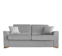 Ventadecolchones - Sofá Cama Italiano 3 Plazas con Subida Y Montaje (207x103x100cm) Berlín en Terciopelo Gris con Patas de Madera