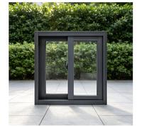 Ventana Corredera Cristal Templado con Mosquitera, Ventana de Aluminio de Empotrar para Gallinero Cobertizo Herramientas y Garaje, Alu(Black,W35"xH17")
