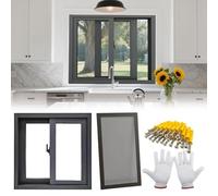 Ventana corredera de aluminio con pantalla y vidrio templado de 40 x 10 pulgadas, deslizador horizontal para sótano, cobertizo, gallinero, baño, garaje, ideal para el hogar y casas móviles