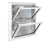 Ventana corredera de vinilo de doble caída, ventana doméstica de 24 x 24 pulgadas con vidrio templado aislado de doble panel y pantalla de fibra de vidrio para casa, casa móvil (blanco)