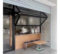 Ventana corredera plegable Ventana de aluminio for servicio de food trucks con manija de bloqueo, Ventanas de vidrio templado negras for puestos de comida(46x40in(117x102cm))