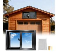 Ventana corrediza de aluminio para cobertizo o baño - 31 x 12 31 x 16 32 x 14 32 x 16 pulgadas con puerta de bloqueo - Reemplazo de gallinero - Negro grisáceo 21 x 19