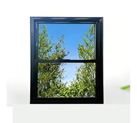 Ventana corrediza vertical for paso de restaurante, marco de aluminio con vidrio de 5 mm/0,2 pulgadas, diseño que ahorra espacio for mostrador de cocina y cafetería(Black+With Bottoman Frame,29x27")