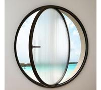 Ventana De Aluminio For Ventilación Doméstica Con Rotación De 360°,Ventana De Cobertizo Redonda,Vidrio Rayado,Empotrado,Cobertizos,Cafetería,Invernaderos,Garajes,Loft, Baño Black,60cm/23.6inch