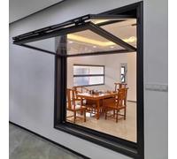 Ventana de aluminio para servir, diseño deslizante vertical con mango de bloqueo y ventilación para camiones de alimentos y cocinas comerciales