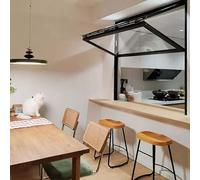 Ventana de concesión deslizante vertical, vidrio templado y aleación de aluminio negro, montaje empotrado, ventana de servicio doble colgante con puerta para uso en exteriores