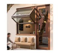 Ventana De Concesión Plegable De Aluminio, Ventana De Servicio Corrediza Vertical Personalizable Con Vetas De Madera Marrón, Ventanas De Guillotina Dobles(WxH 20x28in/51x71cm)