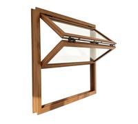 Ventana De Concesión Plegable, Marco De Aluminio De Grano De Madera Marrón, Ventana De Servicio Corrediza Vertical, Ventanas De Guillotina Dobles(WxH 36x28in/91x71cm)