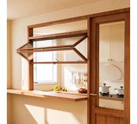 Ventana De Concesionarios Plegable Con Manija De Bloqueo, Ventana Corrediza Vertical Guillotina Doble Con Marco Madera Y Vidrio Reforzado Para Puestos De Venta Y Cocinas Comerciales(22x40in/56x102cm)