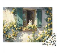 Ventana de jardín soleada Rompecabezas de Papel 1000 Piezas para Adultos Educativo Rompecabezas Ventana Gato Ejercicio Mental Decoración de Pared 52x38cm/1000pcs