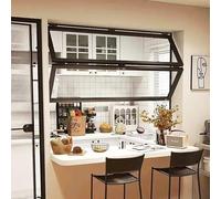 Ventana De Servicio Exterior Plegable De Aluminio con Marco Inferior, Personalizable para Cafetería, Incluye Película Solar Y Guantes(Black,WxH 30x36in/76x91cm)