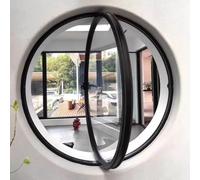Ventana de ventilación giratoria de 360°, Ojo de Buey Redondo de aleación de Aluminio con Cristal de Seguridad Estriado, Ventana abatible Decorativa con Manilla para baño y Cocina, Color neg