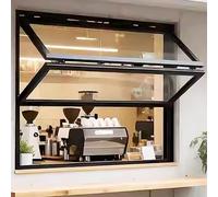 Ventana de vidrio templado para camiones de alimentos, soporte deslizante personalizado para concesiones, marco de aluminio con cerradura, 32 x 24 pulgadas, diseño plegable hacia arriba, accesorio de