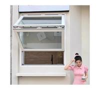 Ventana deslizante plegable de aluminio blanco montaje doble colgado ventana de servicio personalizable ventanas móviles del hogar vidrio reforzado(WxH 34x38in/86x96cm)