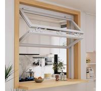 Ventana deslizante plegable de aluminio para soportes de concesión, ventana de servicio enrollable de metal doble colgante con montaje empotrado personalizable para ventana del hogar, acabado blanco
