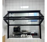 Ventana deslizante plegable para servir alimentos, color negro, para cafetería, cocina, restaurante, carrito de comida, vidrio templado de 5 mm de ancho x 34 pulgadas de alto