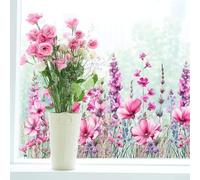 Ventana floral de doble cara se adhiere a la decoración de primavera extraíble con fondo transparente para el hogar, oficina, puertas de cristal