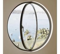 Ventana giratoria redonda - Marco templado en S con película de protección solar, guantes personalizados incluidos, ideal para baño, negro y transparente, 35 cm.