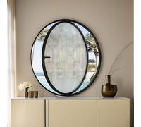 Ventana giratoria redonda negra de 100 cm, marco templado con película protectora solar y guantes, ideal para baños y decoración moderna
