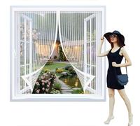 Ventana Magnética 100 x 100 cm Varios Tallas, Cierre Automático, No Requiere Herramientas, Mantiene El Aire Fresco Mosquitera Antimosquitos Imantada para Todas Las Ventana, Blanco