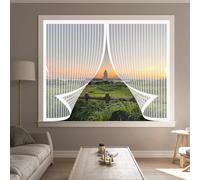 Ventana Magnética 110 x 185 cm Cierre Automático de Arriba a Abajo, Mantiene El Aire Fresco Dentro y Los Bichos Fuera Cortina Mosquiteras para Todas Las Ventana, Blanco