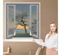 Ventana Magnética 120 x 84 cm Varios Tallas, Cierre Automático, No Requiere Herramientas, Mantiene El Aire Fresco Mosquitera Cortina Ventana para Todas Las, Gris