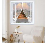 Ventana Magnética 130 x 170 cm Cierre Automático de Arriba a Abajo, Mantiene El Aire Fresco Dentro y Los Bichos Fuera Mosquitera para Ventana para Todas Las, Blanco