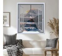 Ventana Magnética 50 x 60 cm Cierre Automático de Arriba a Abajo, Mantiene El Aire Fresco Dentro y Los Bichos Fuera Cortina Mosquiteras para Todas Las Ventana, Gris