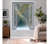 Ventana Magnética 90 x 135 cm Varios Tallas, Cierre Automático, No Requiere Herramientas, Mantiene El Aire Fresco Cortina Mosquiteras para Todas Las Ventana, Gris